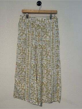 Joie 100% Linen| Botanical Print Wide Leg Elastic Waist Pants|Pockets| Size L